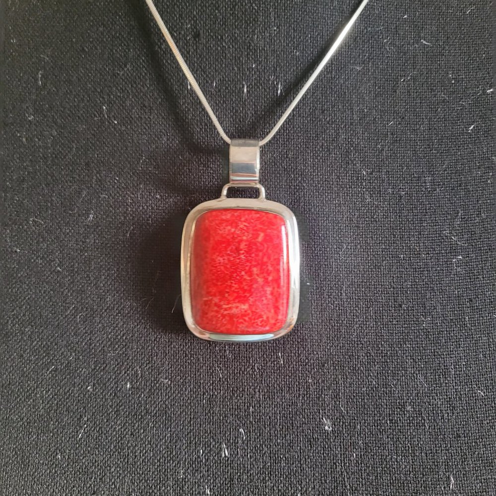 Natural Coral Sterling Silver Pendant